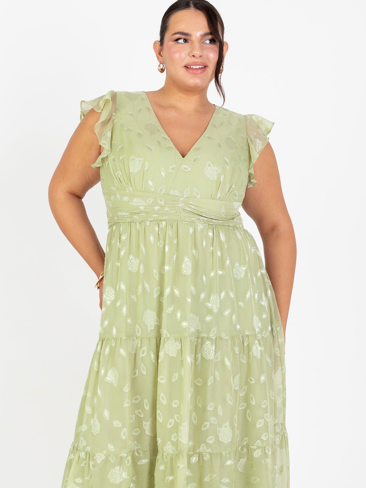 Maya Sage Green Floral Flutter Sleeve V Neck Maxi Dress Maya Deluxe Maya Sage Green Floral Flutter Sleeve V Neck Maxi Dress Maya Deluxe