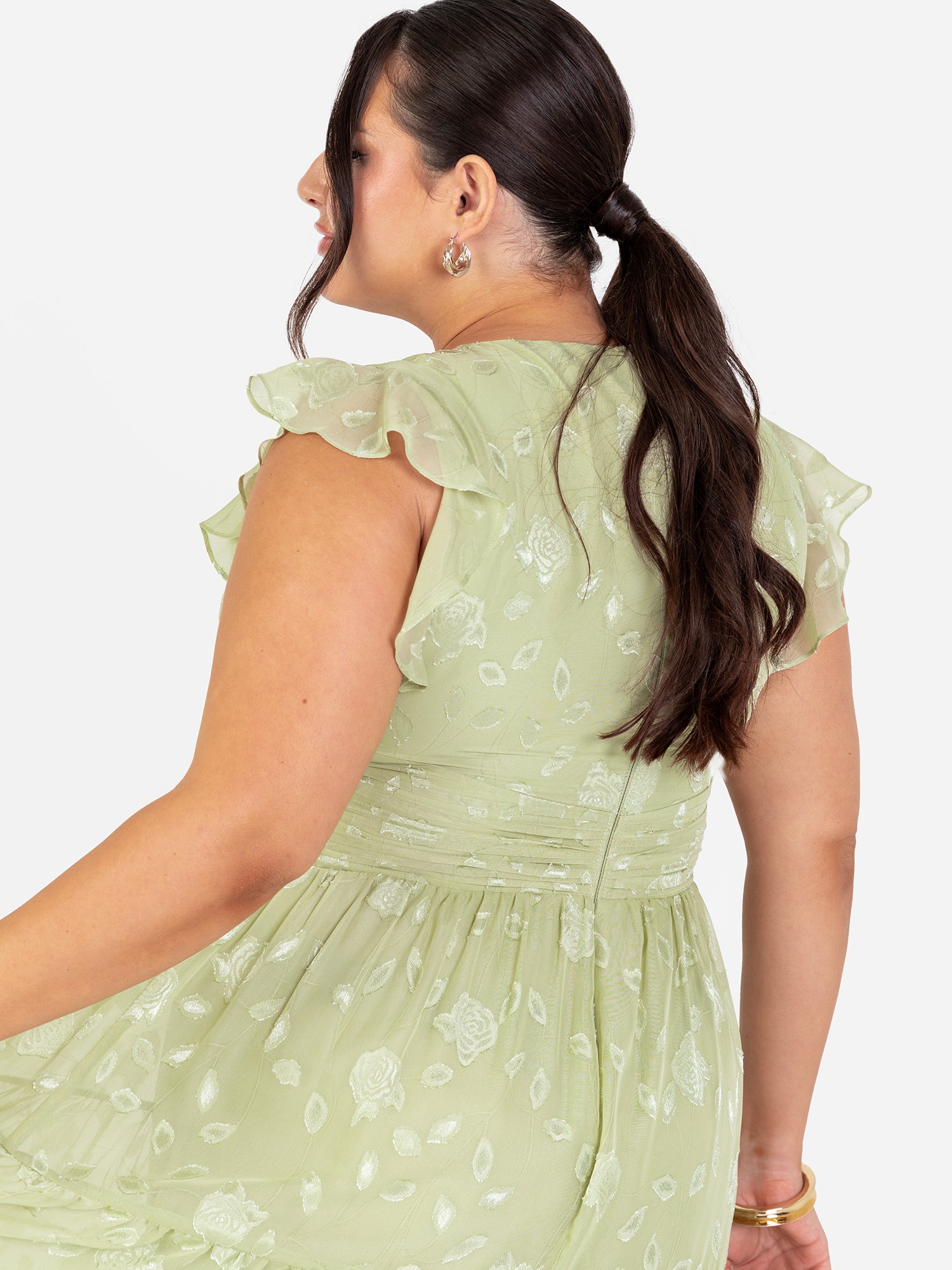Maya Sage Green Floral Flutter Sleeve V Neck Maxi Dress  Maya Deluxe