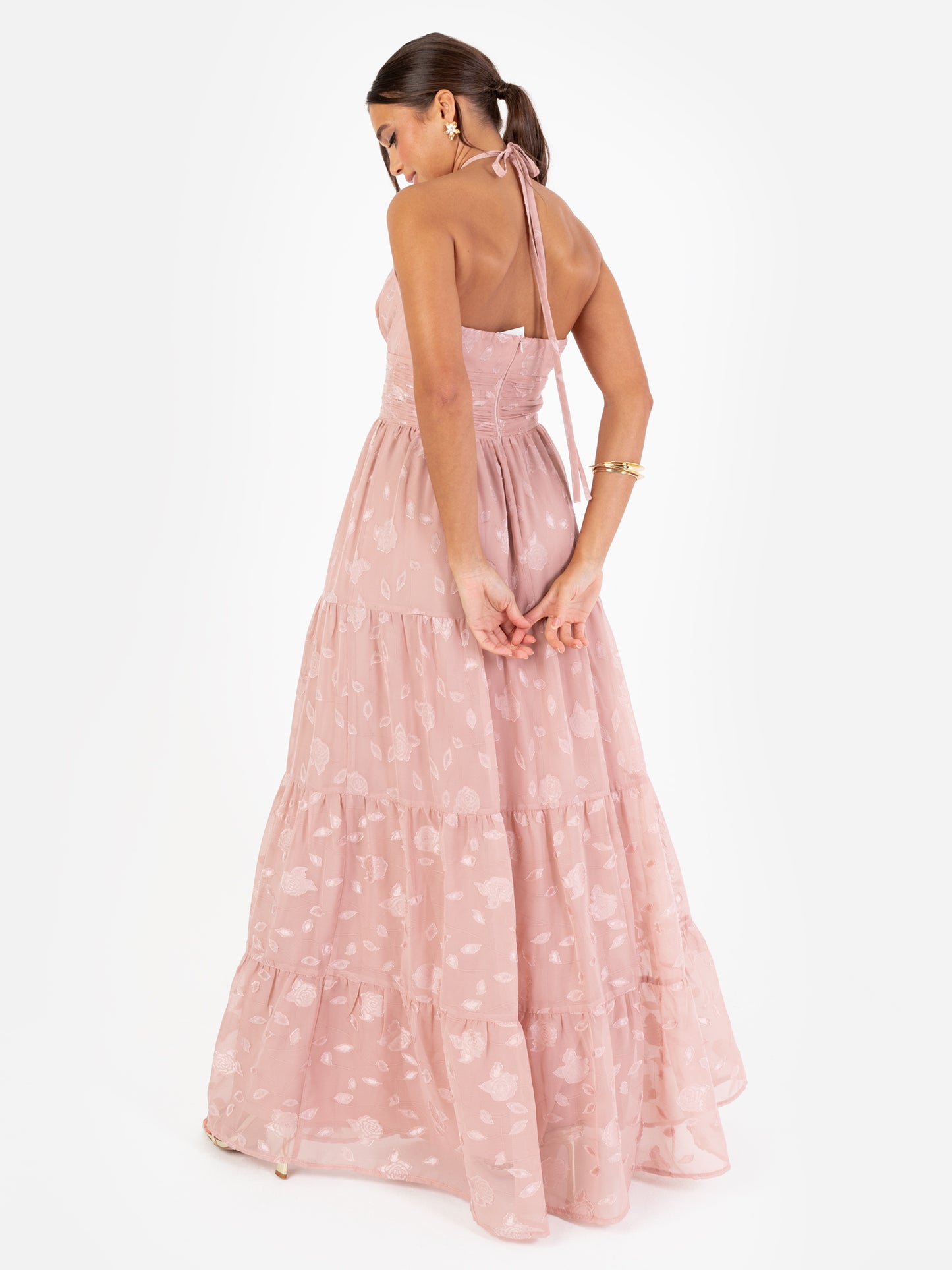 Maya Blush Floral Self-Tie Halter Neck Maxi Dress