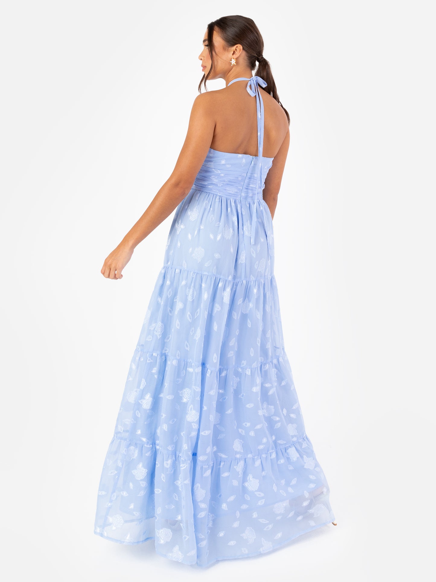 Maya Light Blue Floral Self-Tie Halter Neck Maxi Dress
