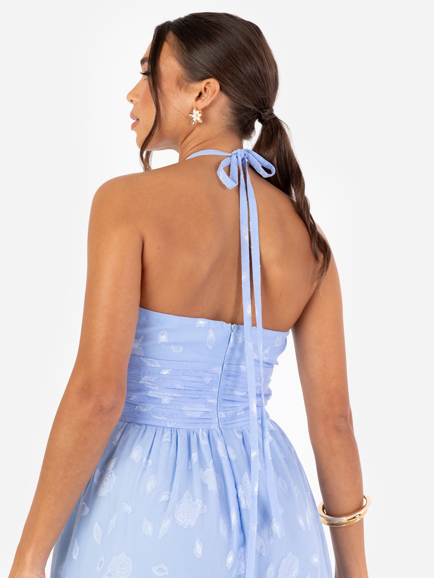 Maya Light Blue Floral Self-Tie Halter Neck Maxi Dress