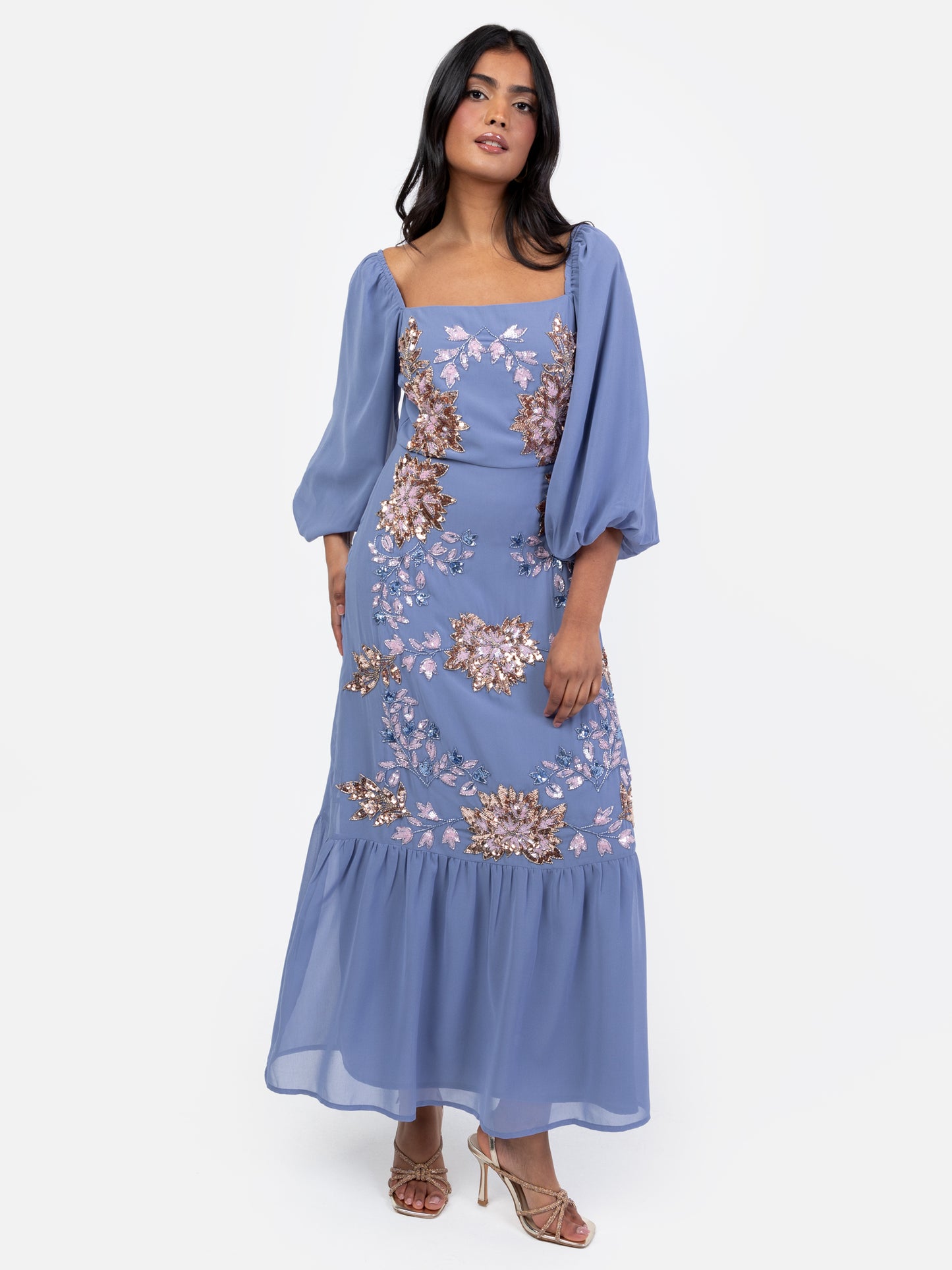 Maya Lavender Blue Embellished Square Neck Midaxi Dress