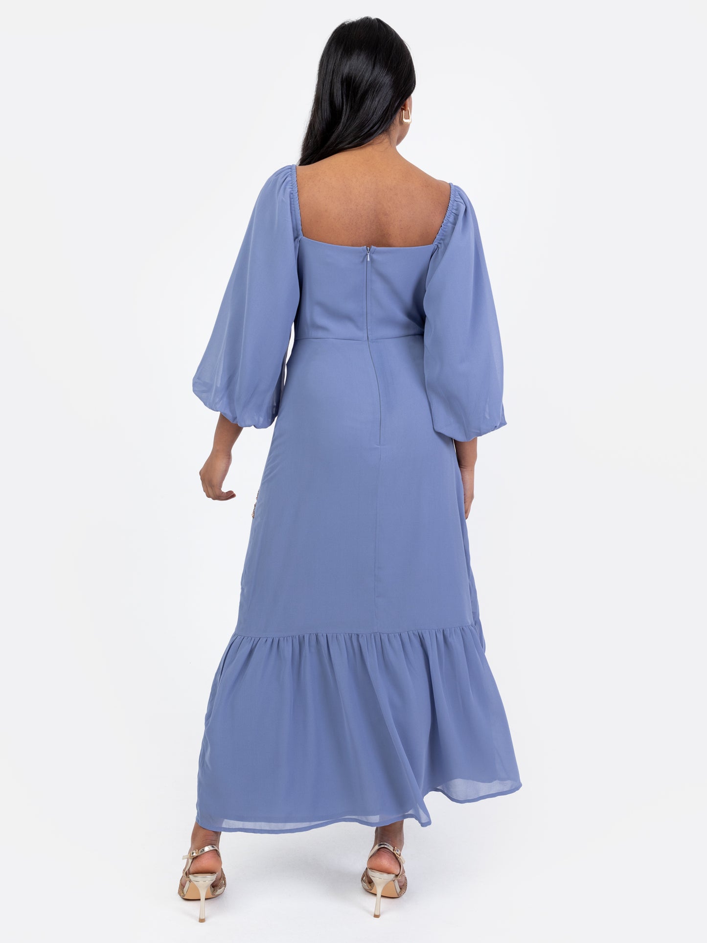 Maya Lavender Blue Embellished Square Neck Midaxi Dress