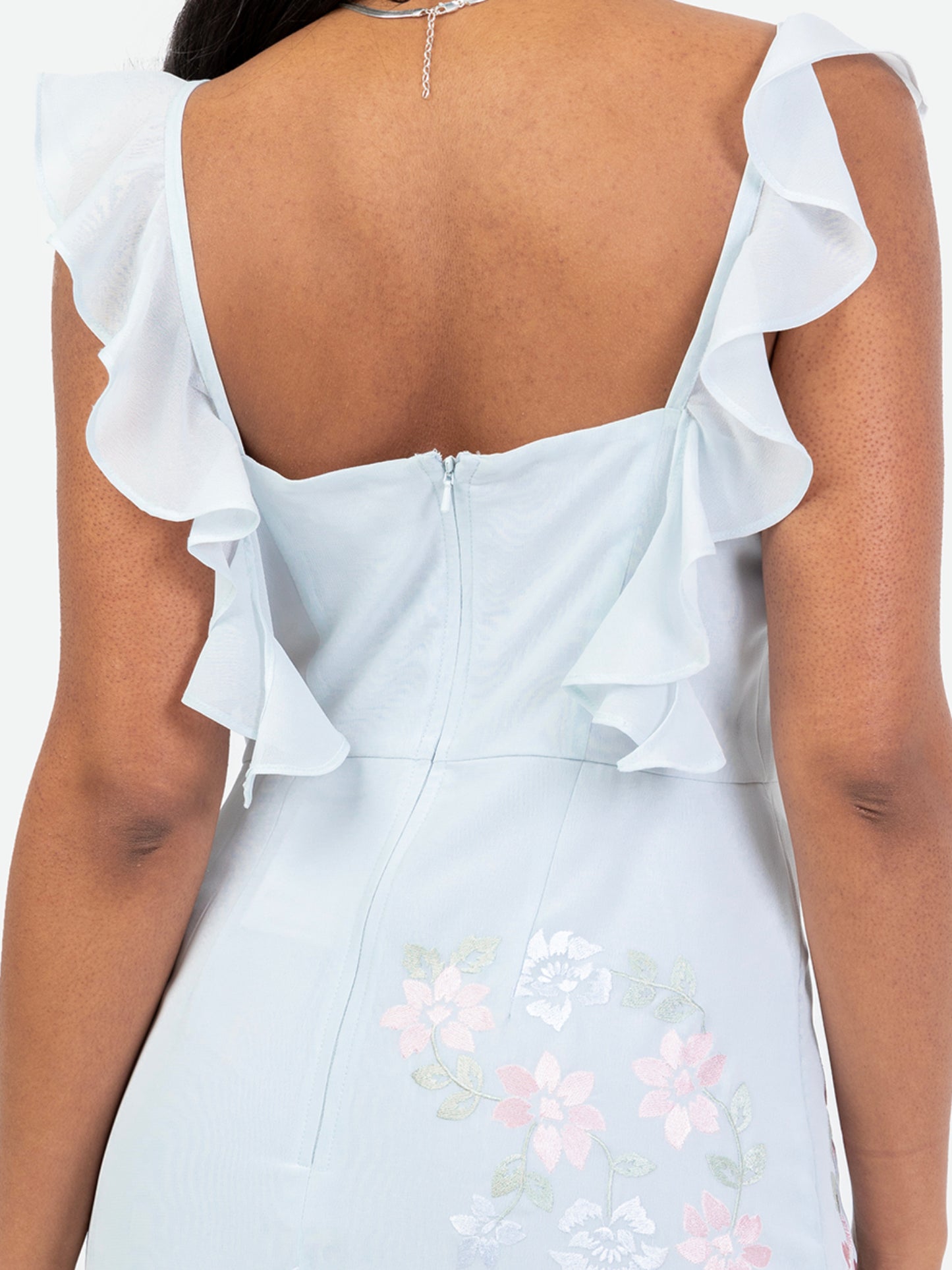 Maya Floral Embroidered Square Neck Blue Maxi Dress