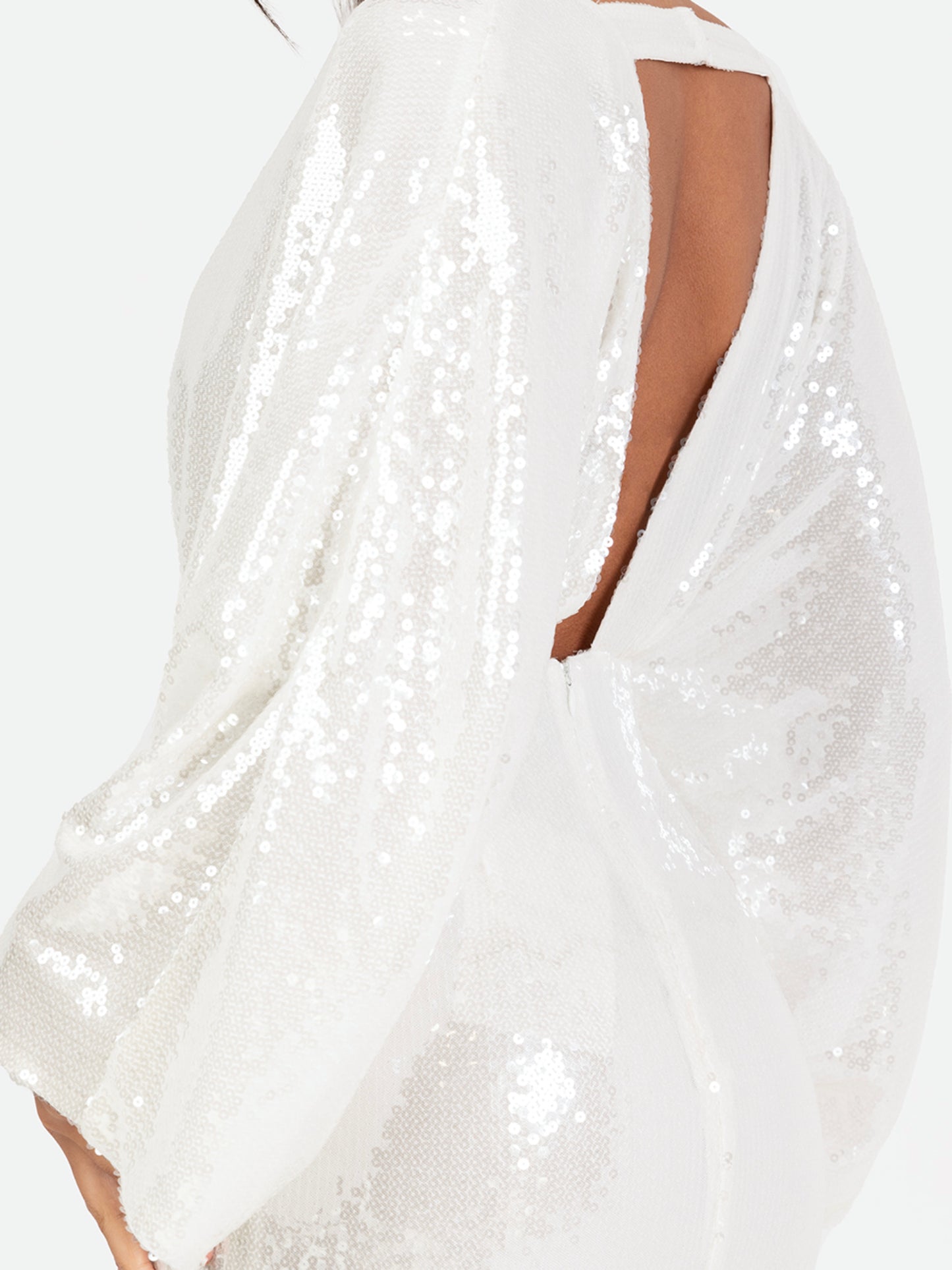 Maya White Fully Embellished Kimono Sleeve & Open Back Mini Dress