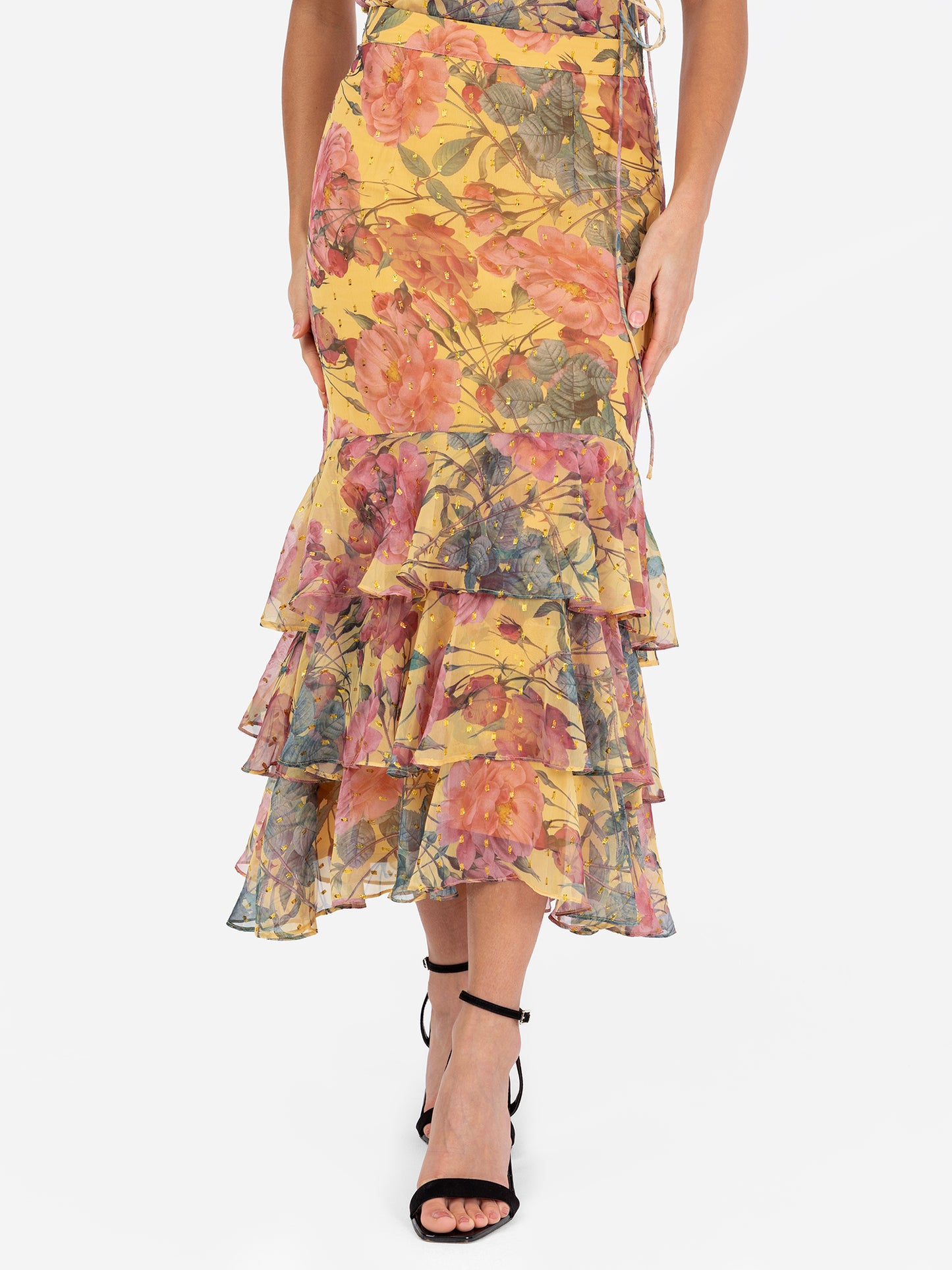 Anaya with Love Recycled Floral Print Ruffled Midi Skirt