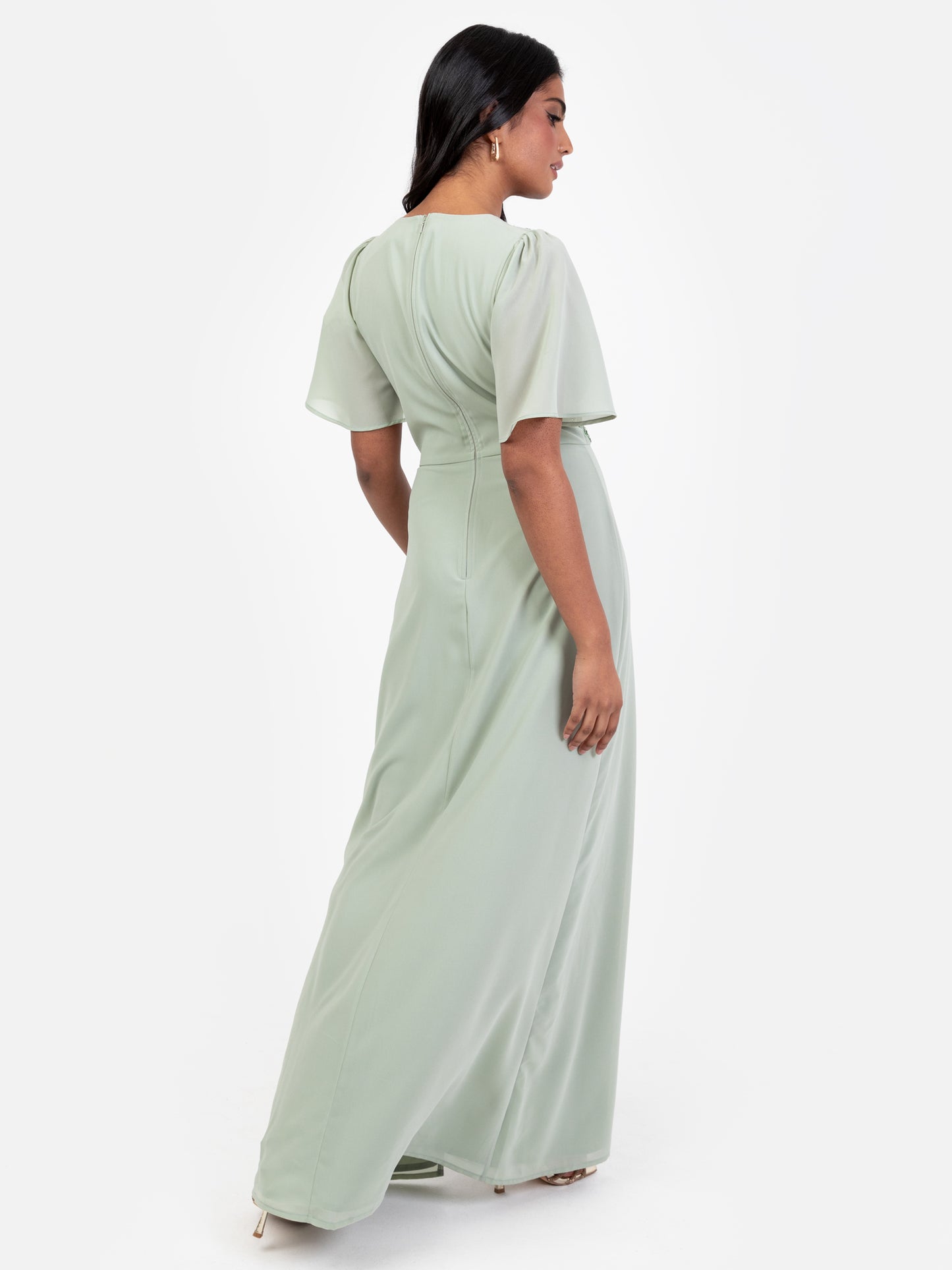 Maya Sage Green Floral Embellished Short Sleeve Maxi Dress with Skirt Split