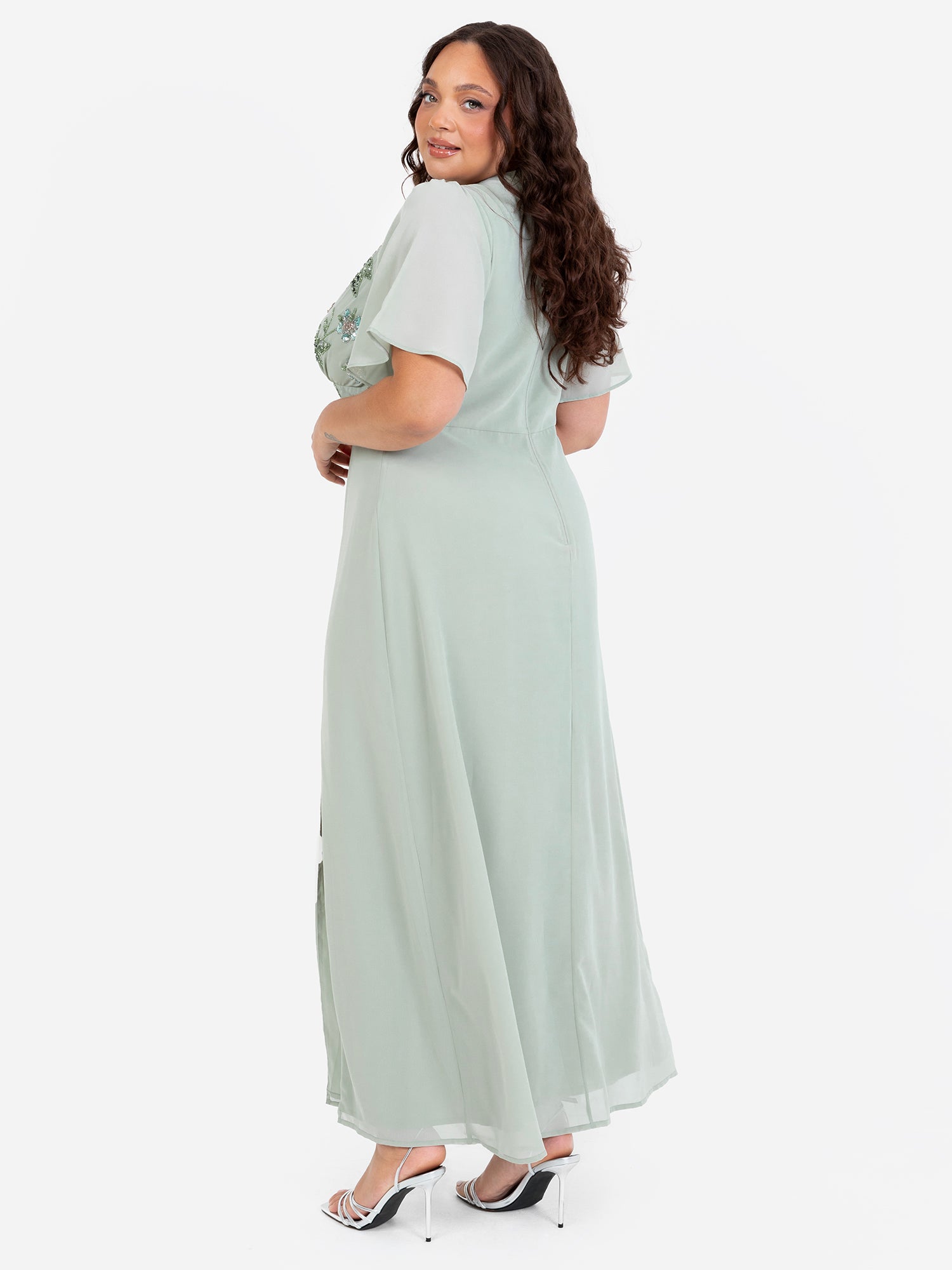 Maya Sage Green Floral Embellished Short Sleeve Maxi Dress with Skirt Maya Deluxe Maya Sage Green Floral Embellished Short Sleeve Maxi Dress with Skirt Maya Deluxe