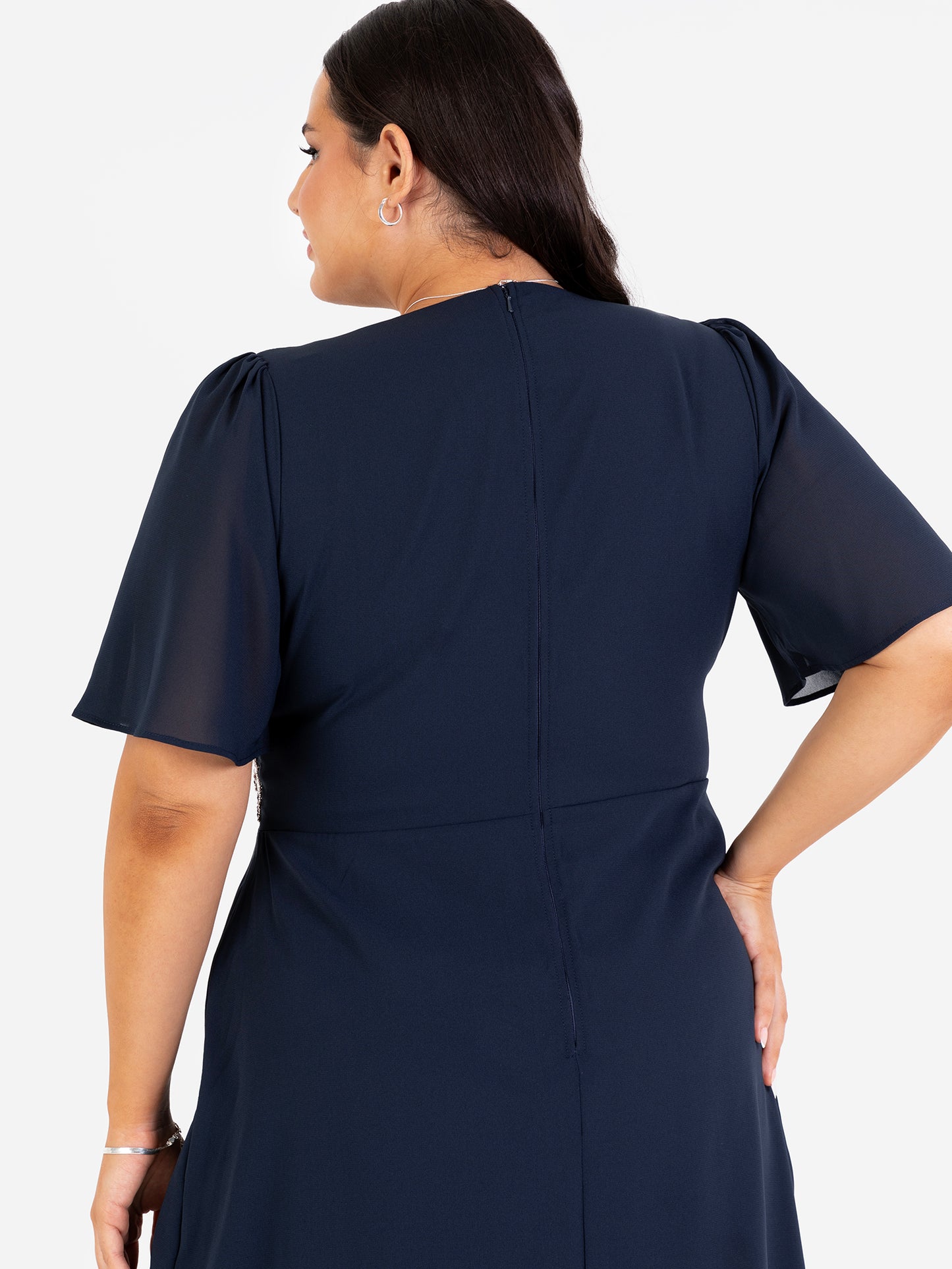 Maya Navy Floral Embellished Short Angel Sleeve Maxi Dress with Skirt Split