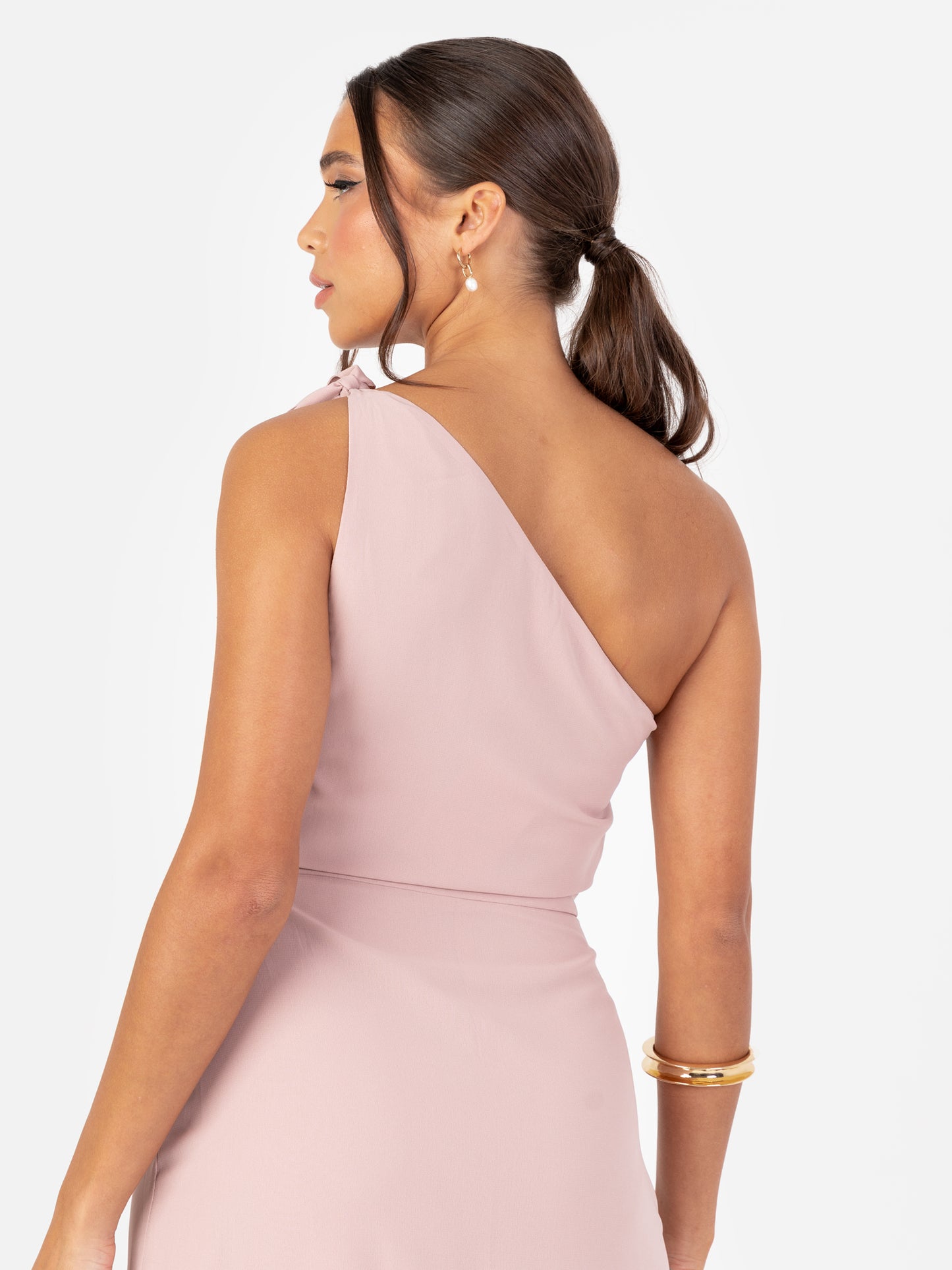 Maya Frosted Pink Floral Embellished Self-Tie One Shoulder Maxi Dress