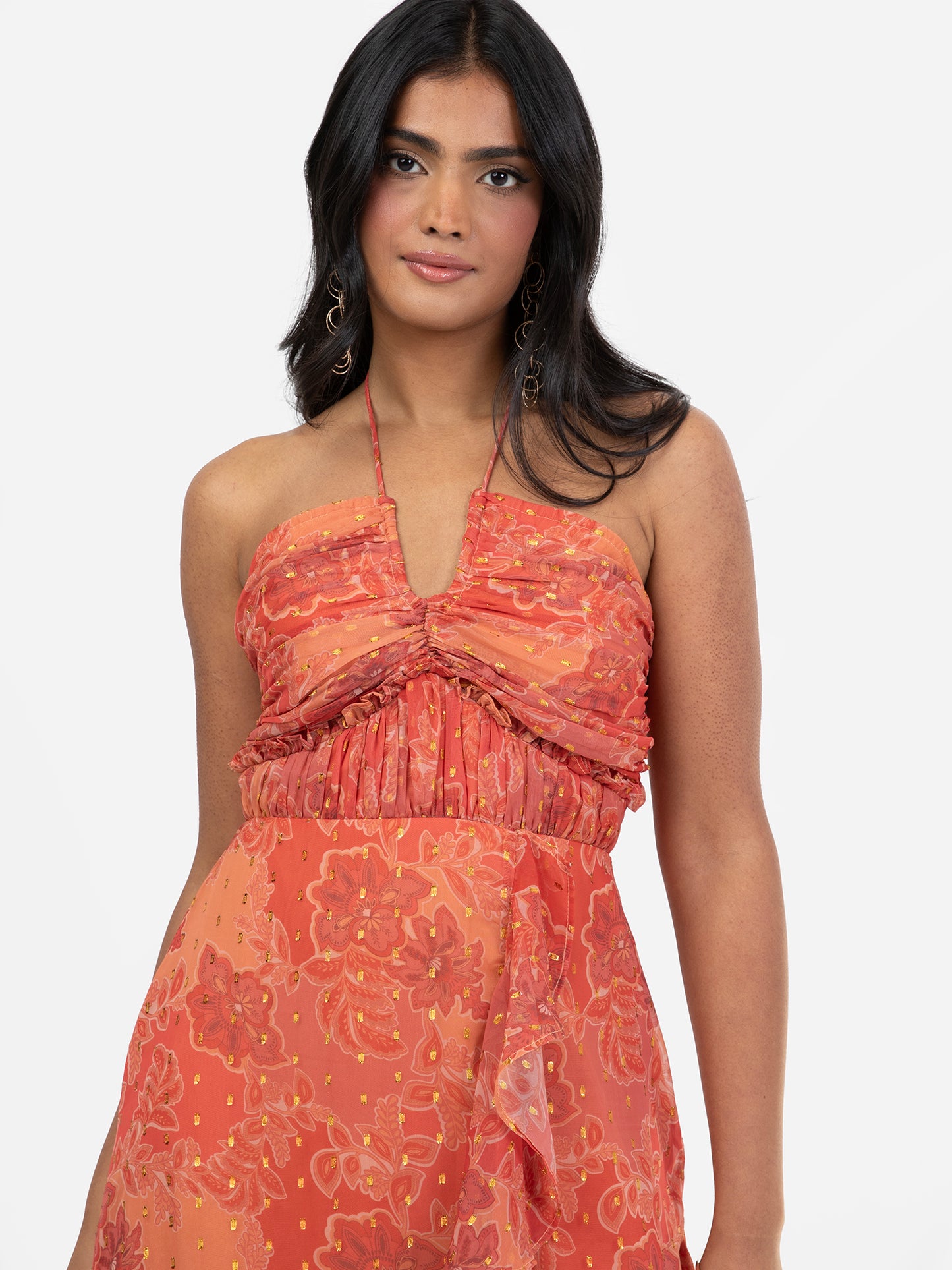 Anaya With Love Recycled Rust Halter Neck Floral Print Midaxi Dress
