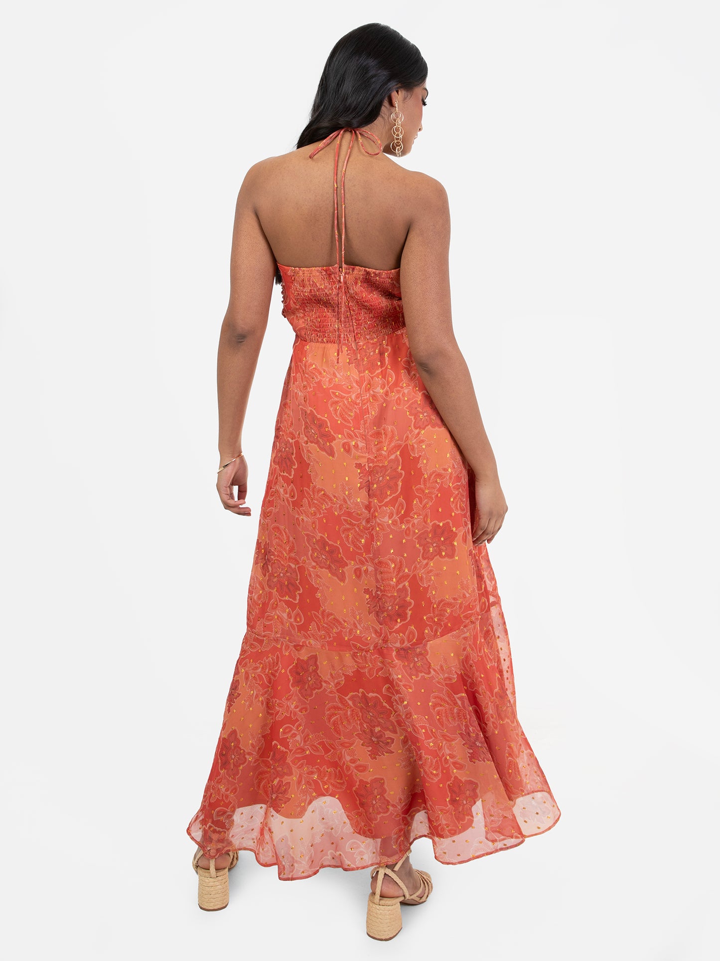 Anaya With Love Recycled Rust Halter Neck Floral Print Midaxi Dress