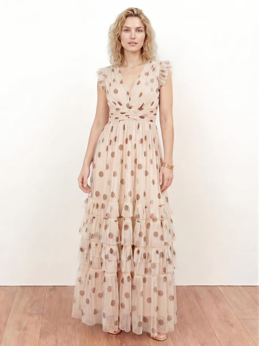 Anaya With Love Recycled Polka Dot Flutter Sleeve Ruffle Maxi Dress