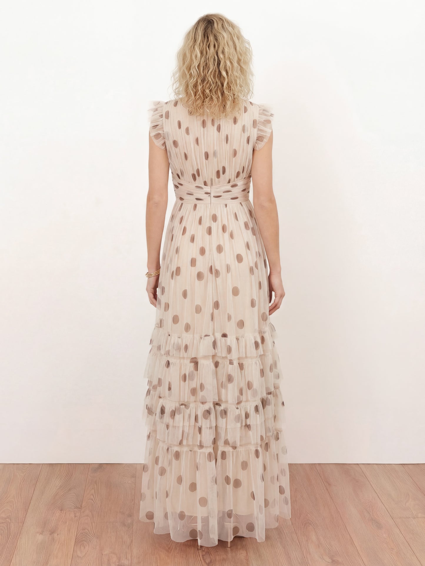 Anaya With Love Recycled Polka Dot Flutter Sleeve Ruffle Maxi Dress