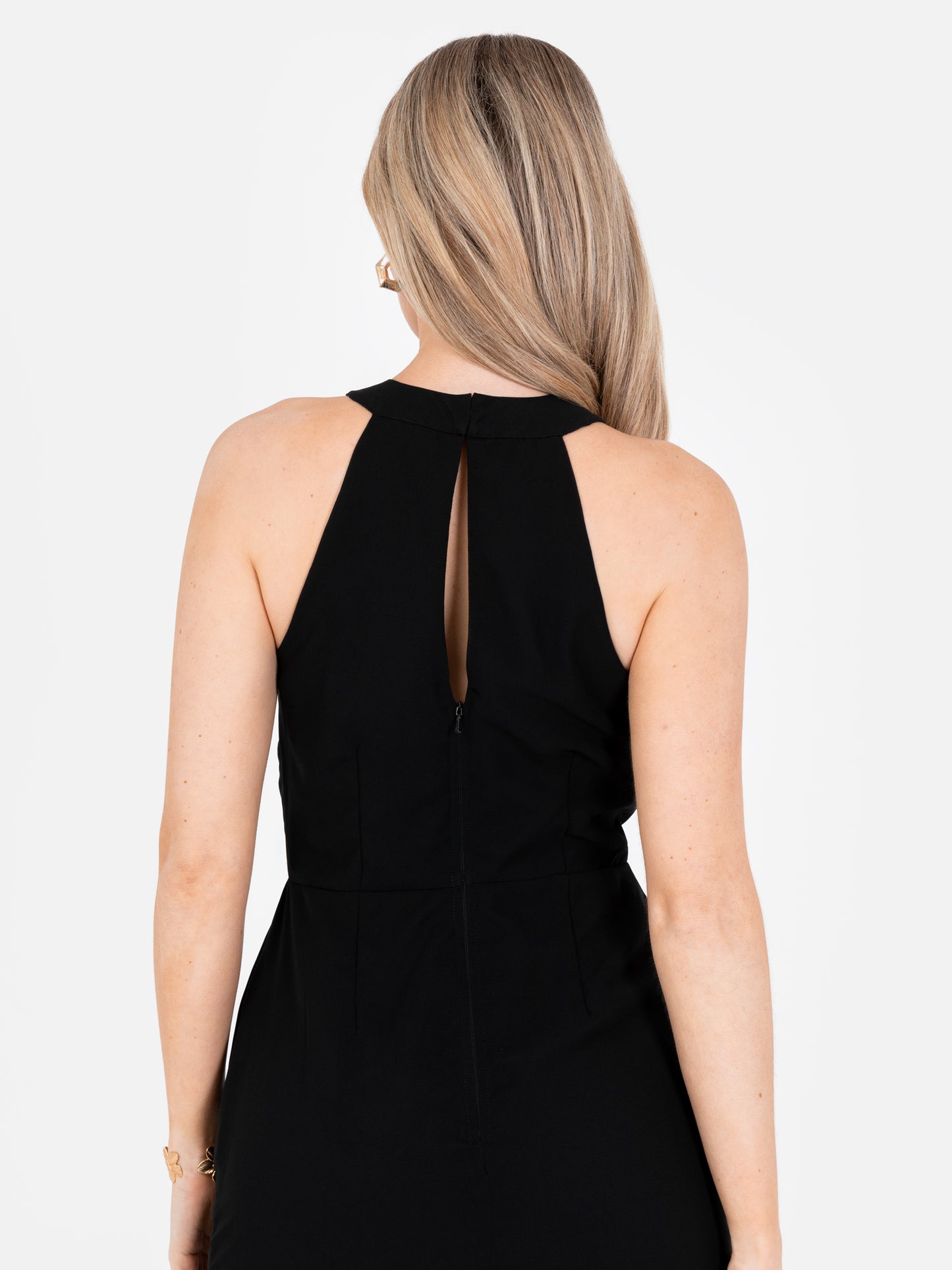 Maya Black Floral Embellished Halter Neck Mini Dress