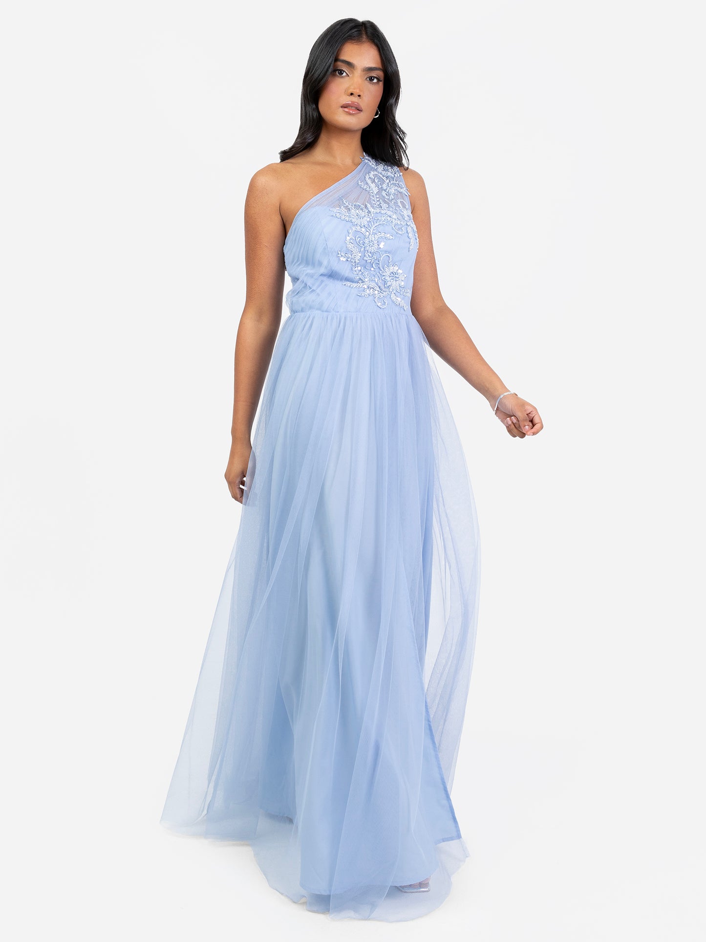 Maya Blue Embellished One Shoulder Maxi Dress