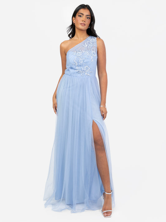 Maya Blue Embellished One Shoulder Maxi Dress