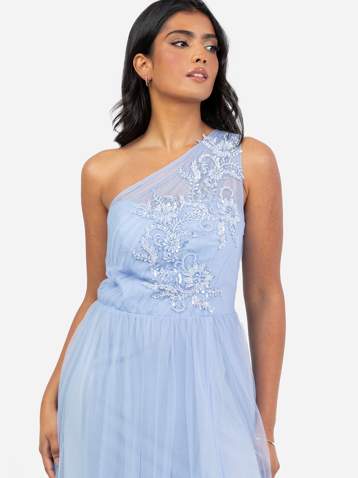 Maya Blue Embellished One Shoulder Maxi Dress