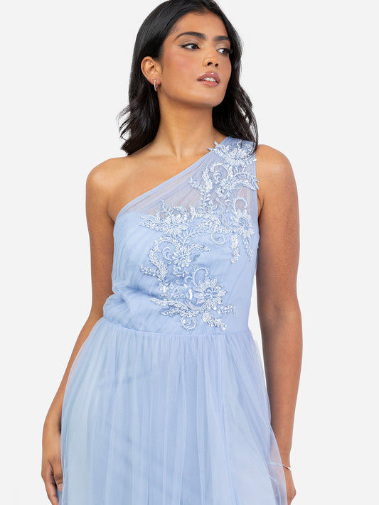 Maya Blue Embellished One Shoulder Maxi Dress