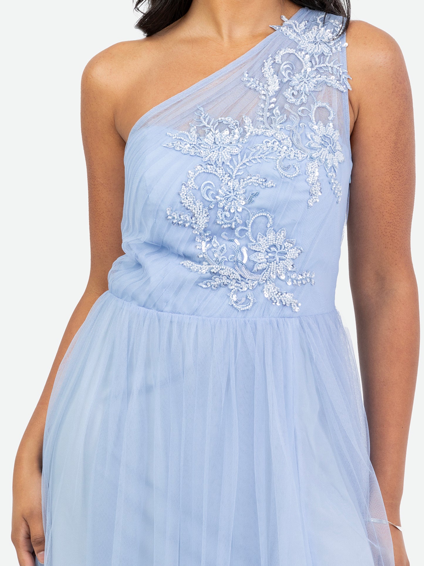 Maya Blue Embellished One Shoulder Maxi Dress