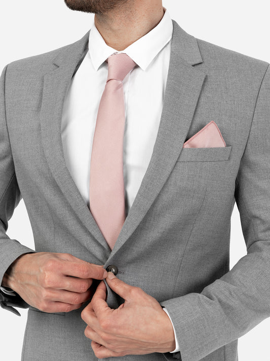 Maya Deluxe Blush Satin Tie and Pocket Square Set