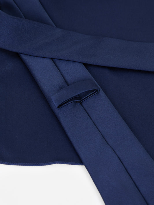 Navy Satin Tie and Pocket Square Set