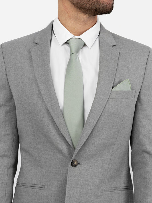 Maya Deluxe Sage Green Satin Tie and Pocket Square Set