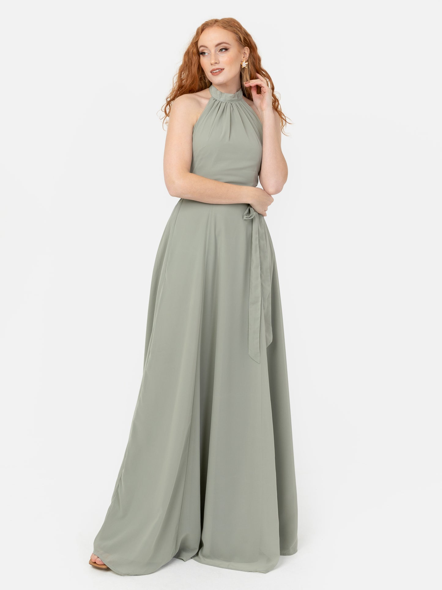 Anaya With Love Recycled Frosty Green Self-Tie Halter Neck Maxi Dress
