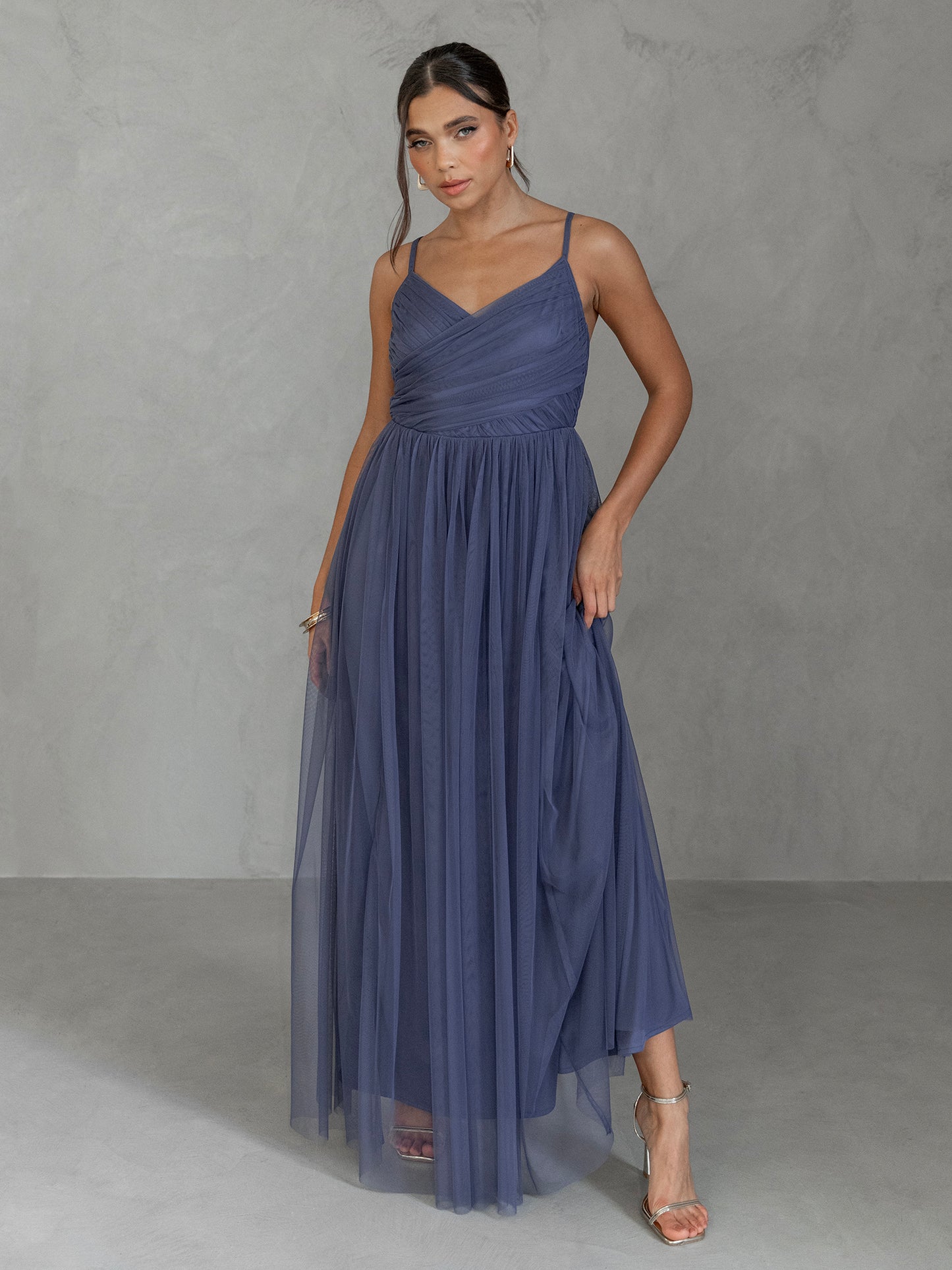 Anaya With Love Recycled Indigo Blue Cami Maxi Dress with Bow Detail