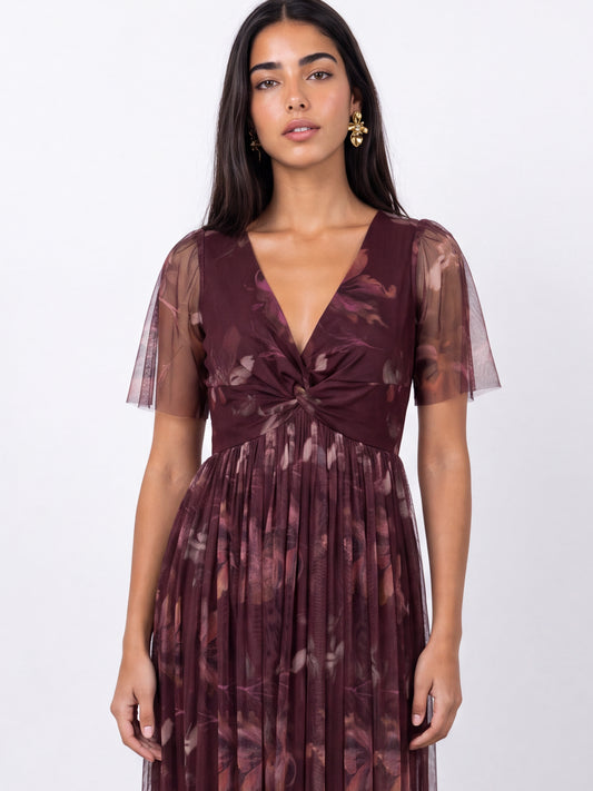 Anaya With Love Recycled Fig Floral Print Twist Detail Maxi Dress