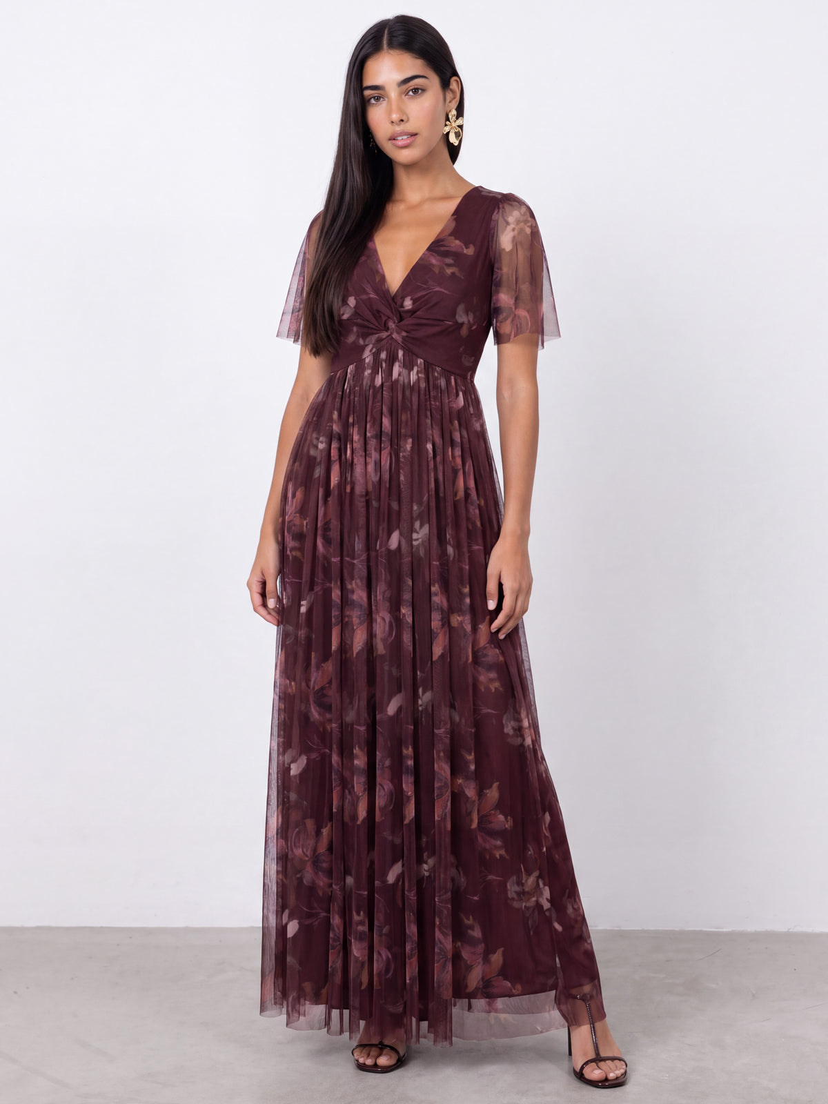 Anaya With Love Recycled Fig Floral Print Twist Detail Maxi Dress