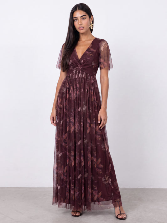 Anaya With Love Recycled Fig Floral Print Twist Detail Maxi Dress