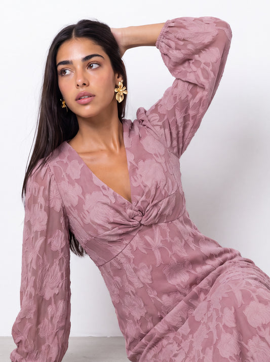 Anaya With Love Recycled Twilight Mauve Floral Burnout Twist Midaxi Dress
