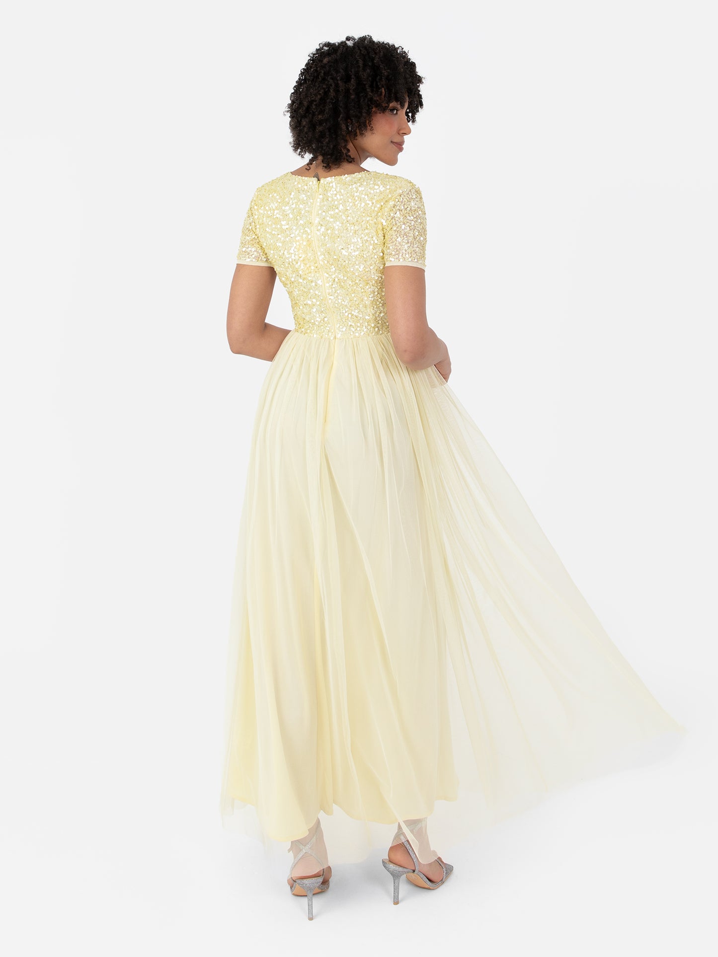 Maya Pale Yellow V Neckline Embellished Maxi Dress
