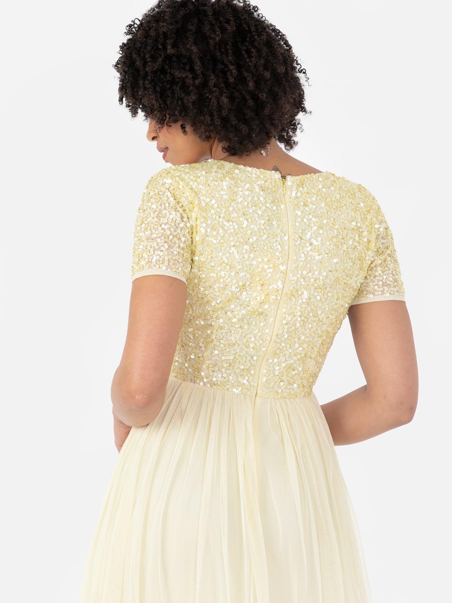 Maya Pale Yellow V Neckline Embellished Maxi Dress