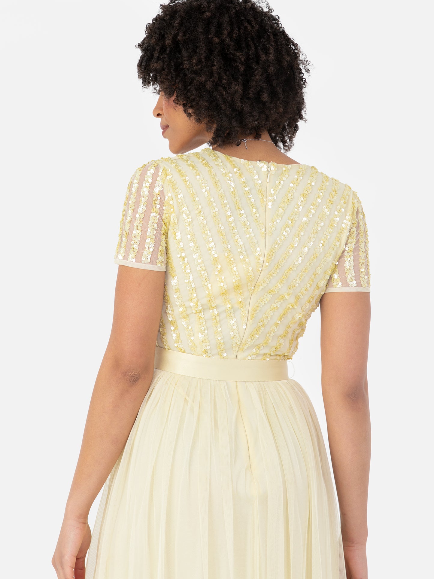 Maya Pale Yellow Stripe Embellished Maxi Dress With Sash Belt