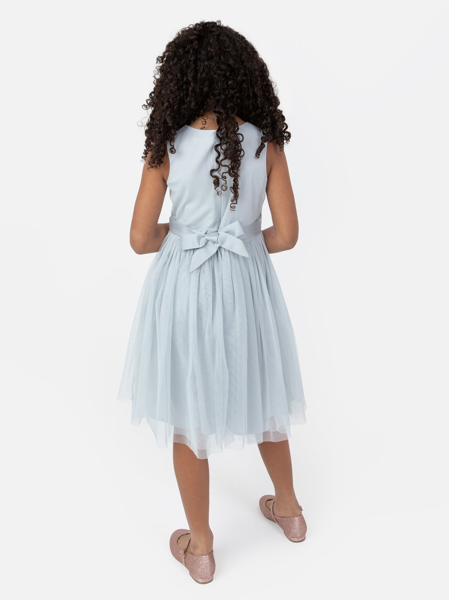 Mini Maya Pale Blue Delicate Sequin Midi Dress With Bow