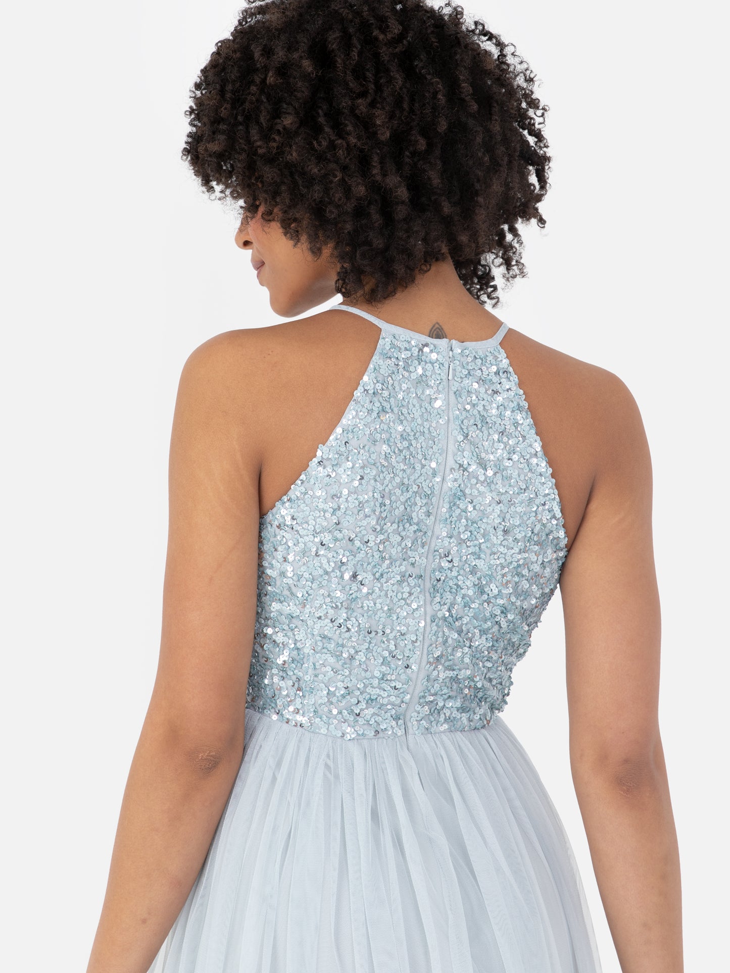 Maya Pale Blue Embellished Halter Neck Maxi Dress