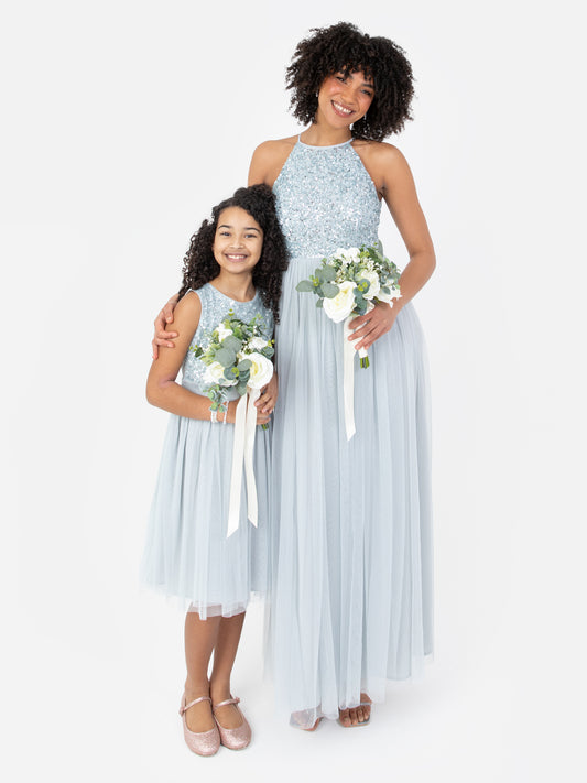 Maya Pale Blue Embellished Halter Neck Maxi Dress