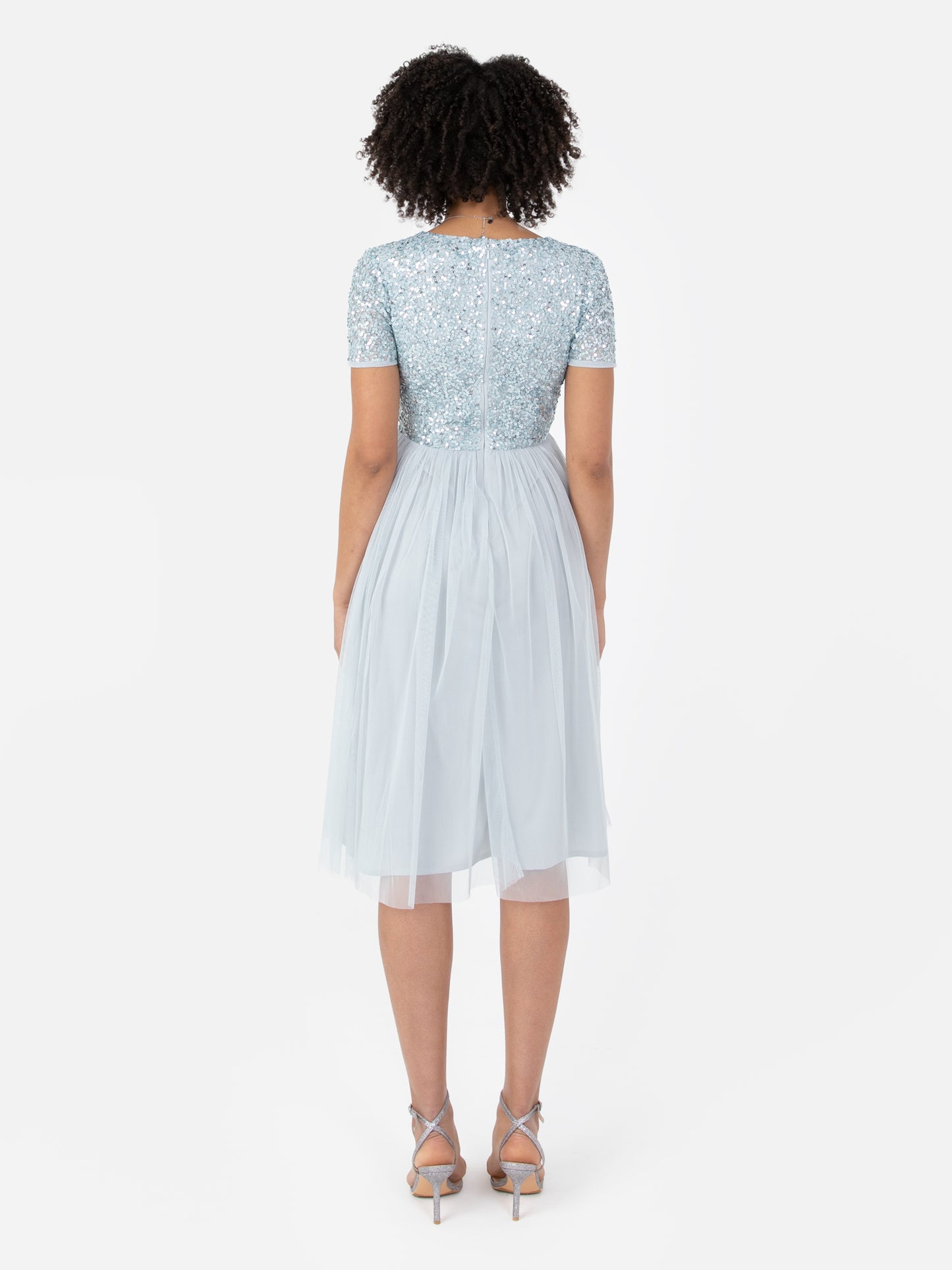 Maya Pale Blue V Neckline Embellished Midi Dress
