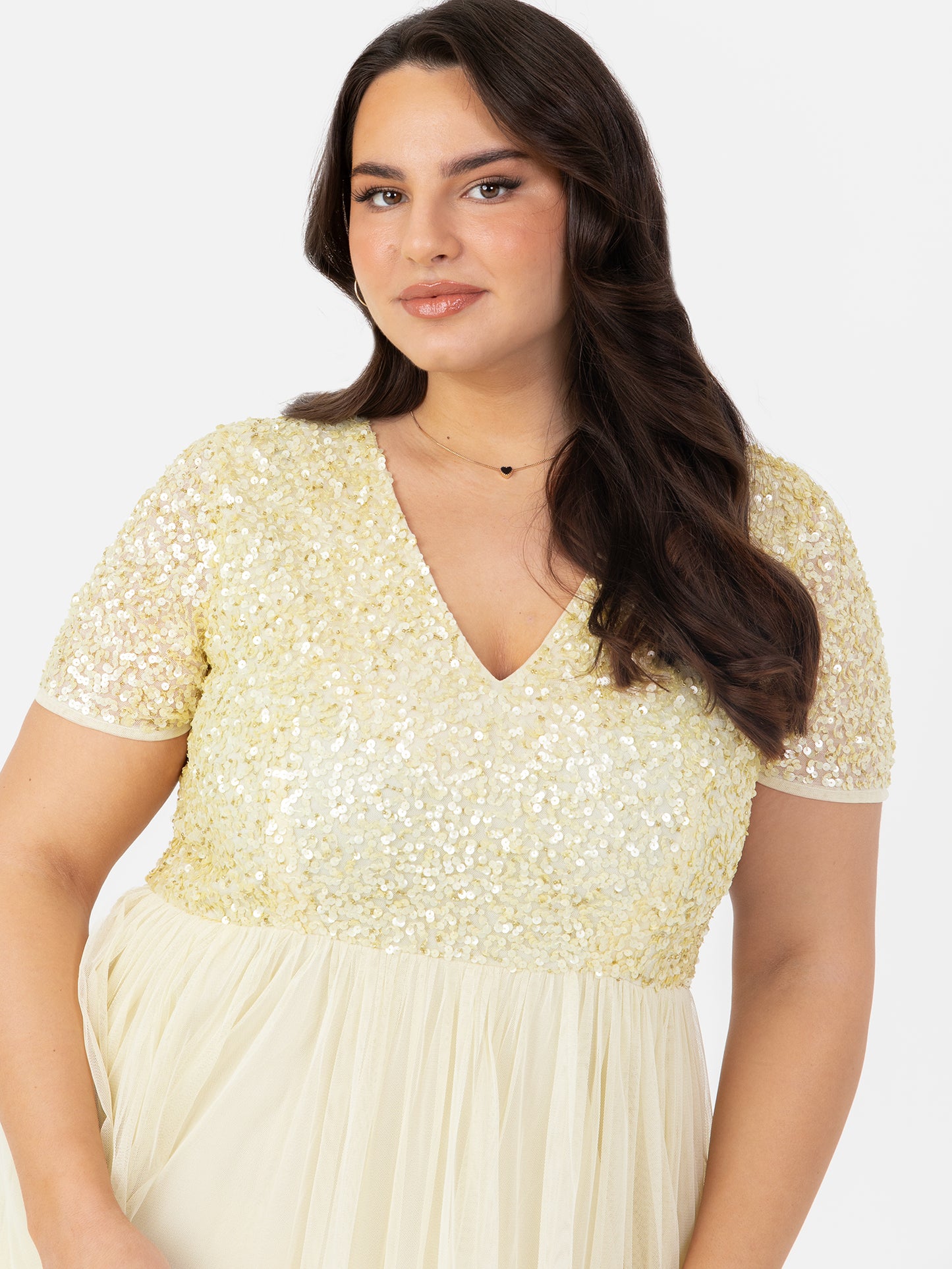 Maya Pale Yellow V Neckline Embellished Maxi Dress