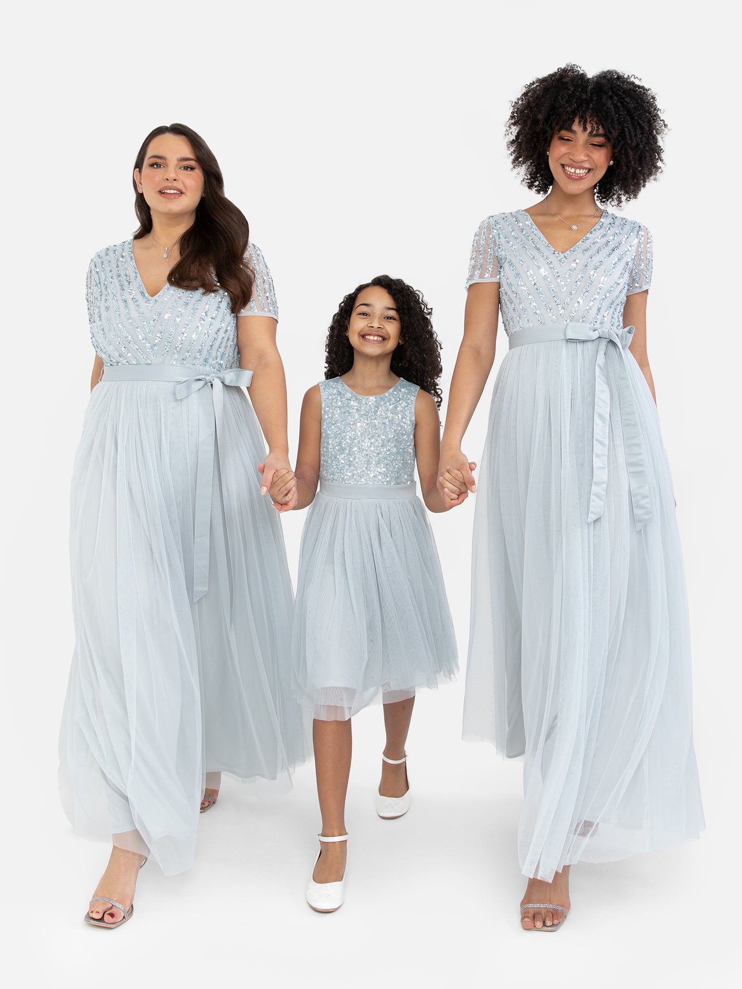 Maya Pale Blue Stripe Embellished Maxi Dress With Sash Belt