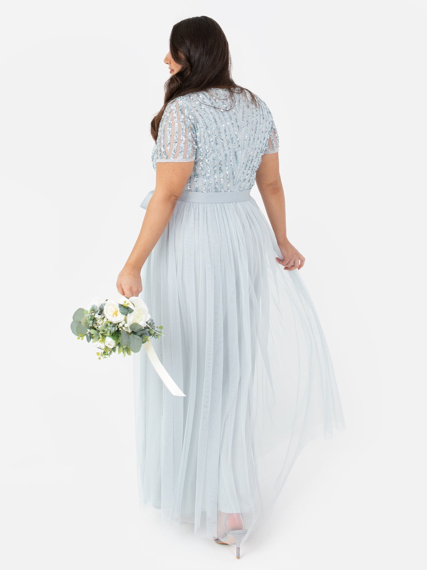 Maya Pale Blue Stripe Embellished Maxi Dress With Sash Belt