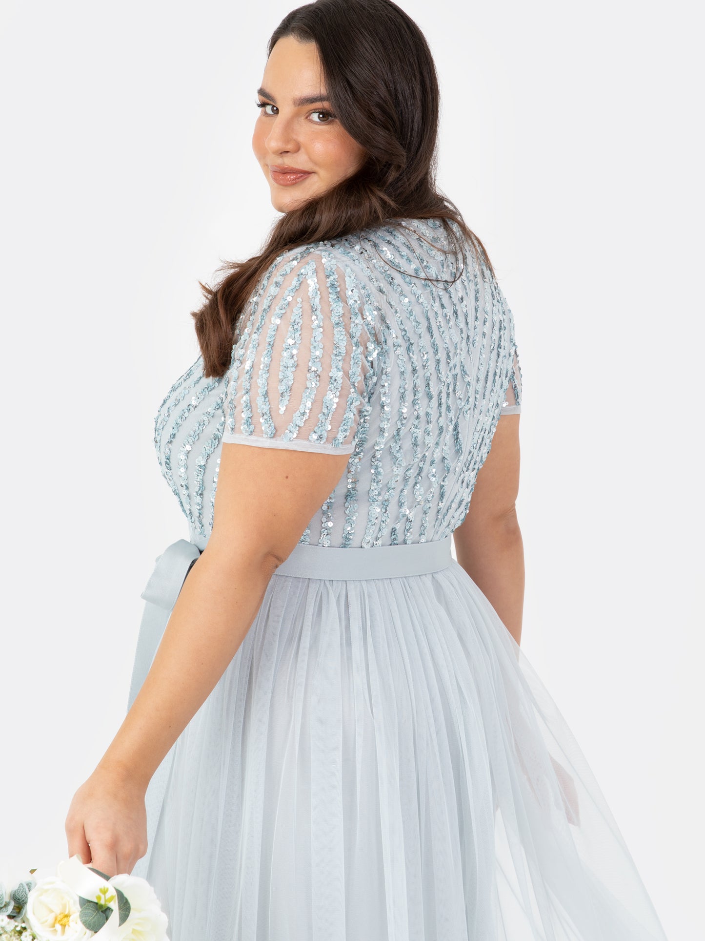 Maya Pale Blue Stripe Embellished Maxi Dress With Sash Belt