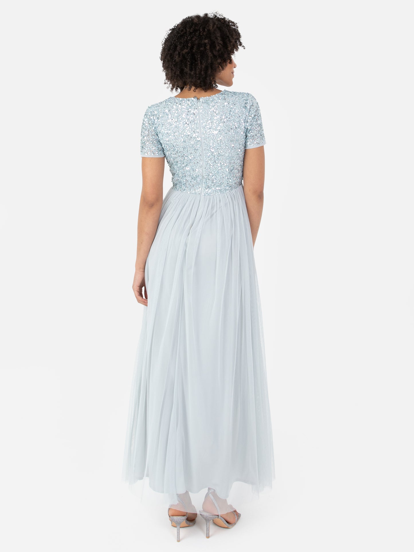 Maya Pale Blue V Neckline Embellished Maxi Dress