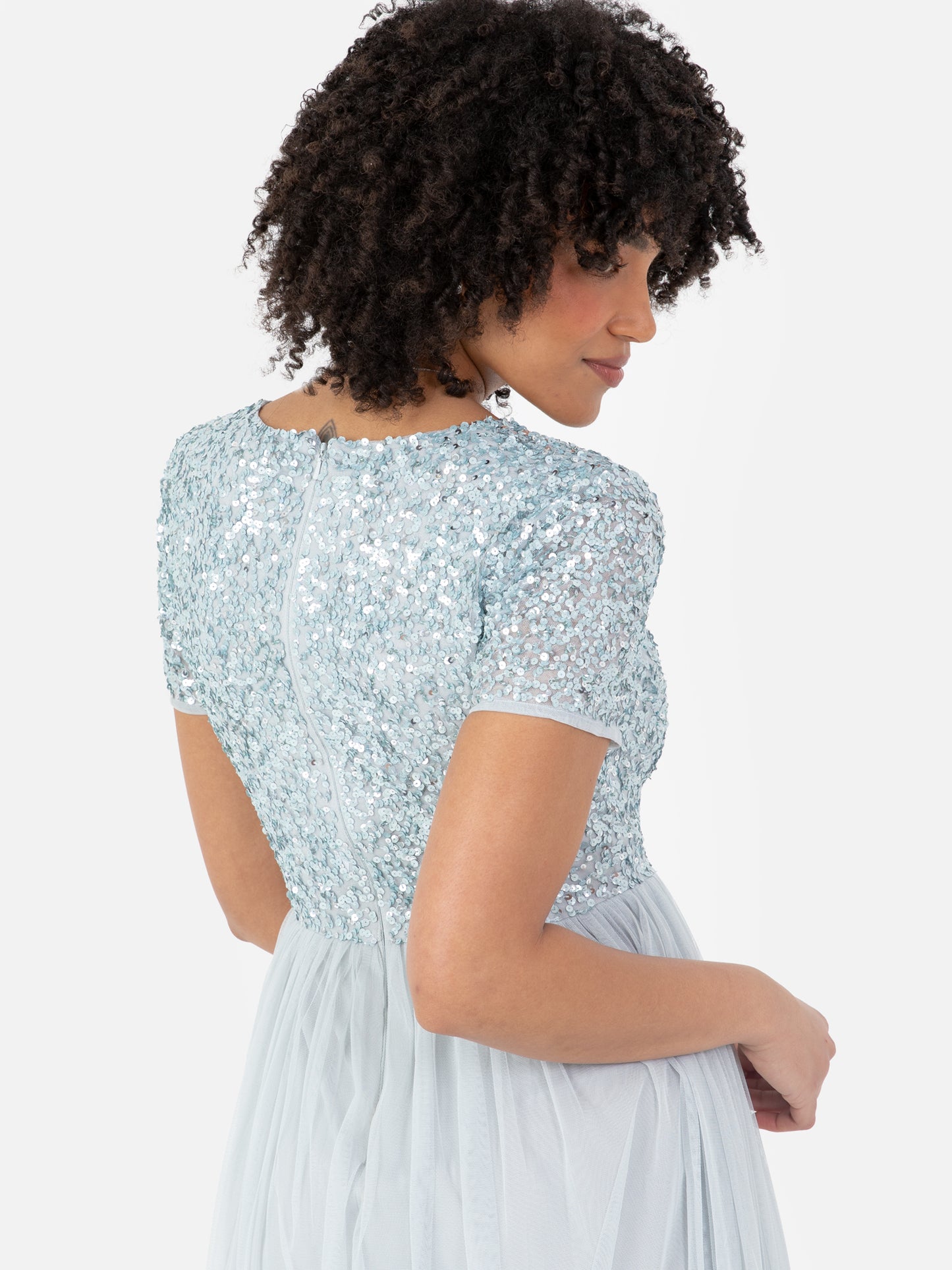 Maya Pale Blue V Neckline Embellished Maxi Dress