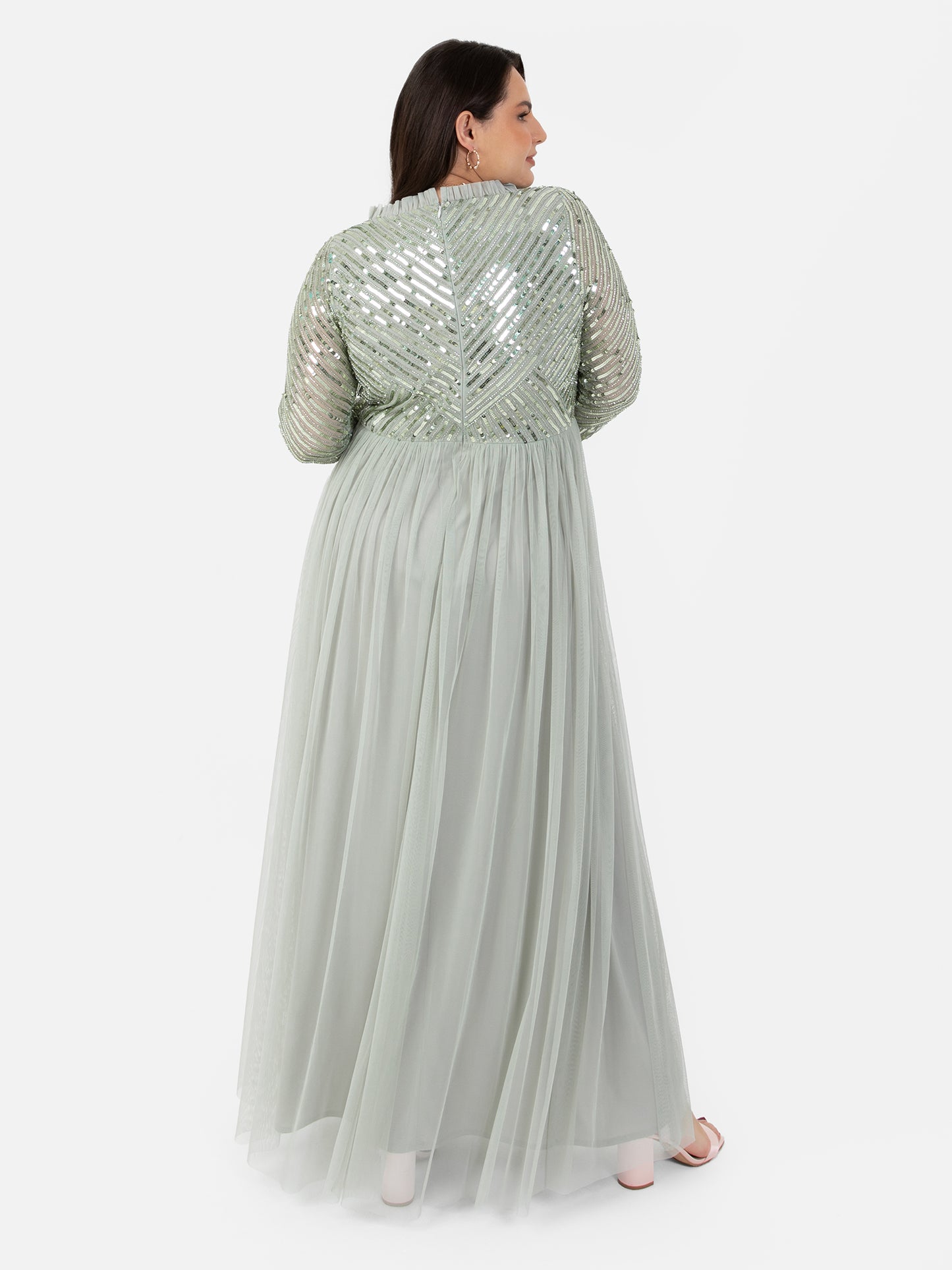 Maya Sage Green Stripe Embellished Faux Wrap Bodice Maxi Dress