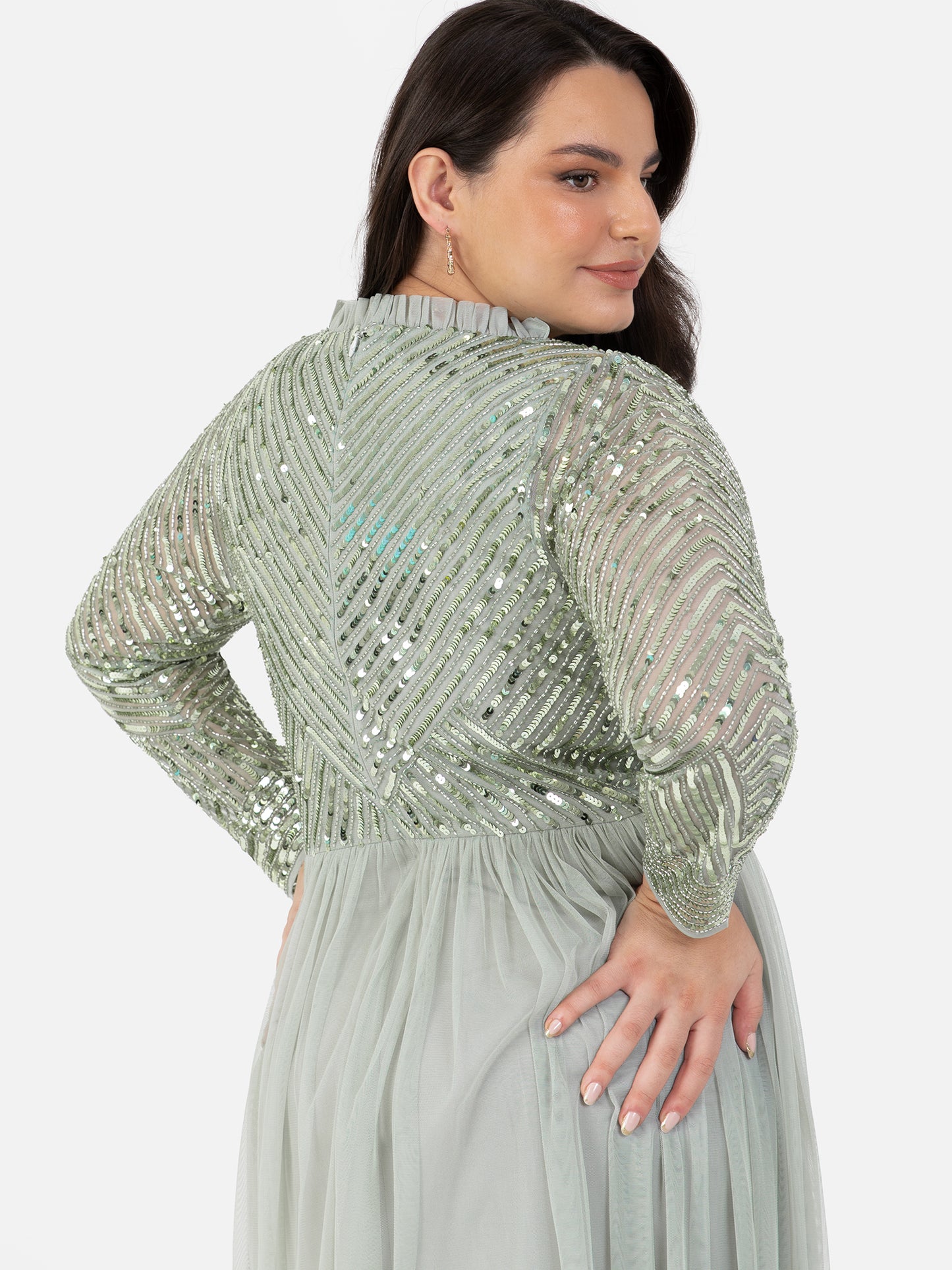 Maya Sage Green Stripe Embellished Faux Wrap Bodice Maxi Dress