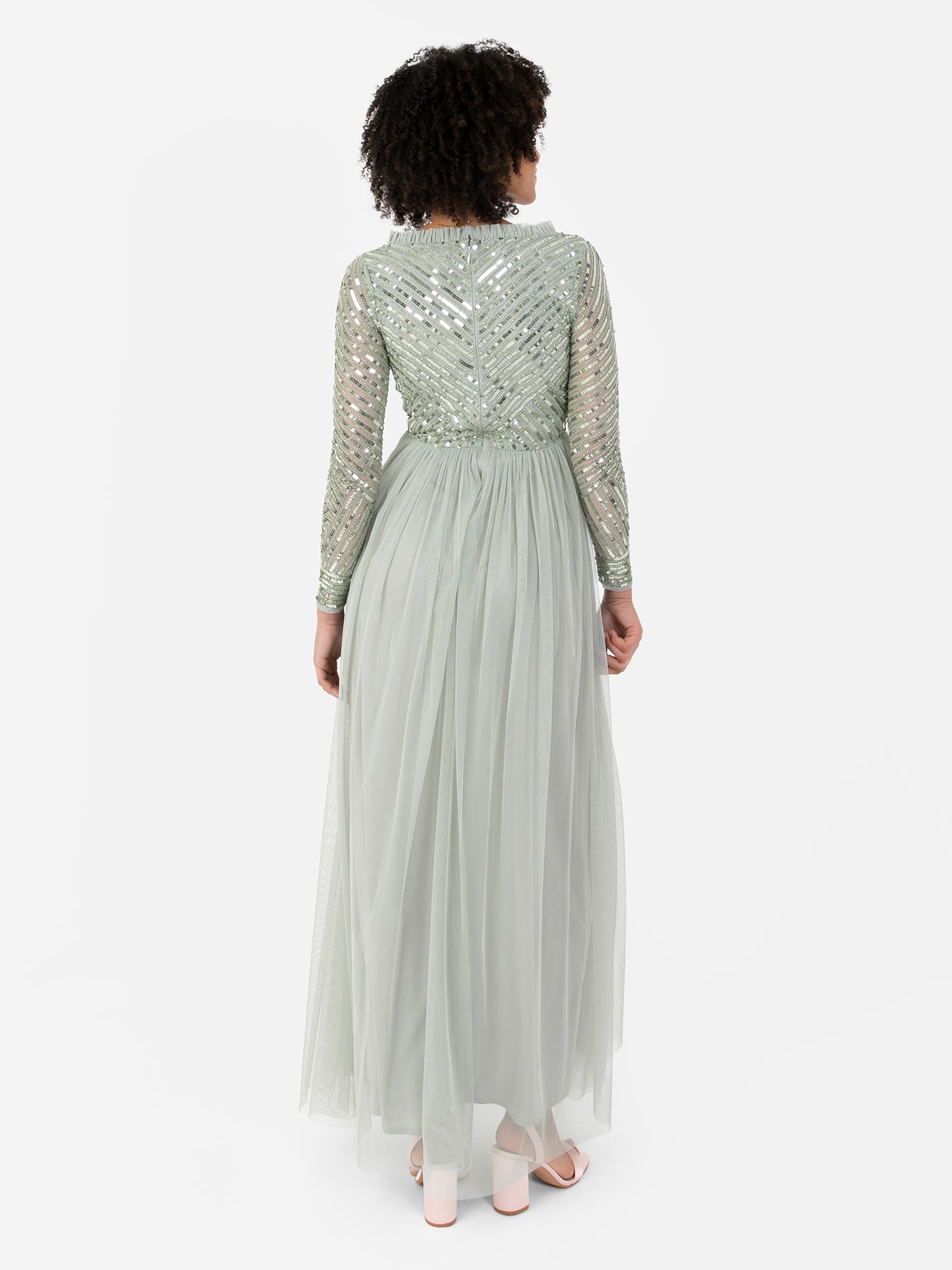 Maya Sage Green Stripe Embellished Faux Wrap Bodice Maxi Dress