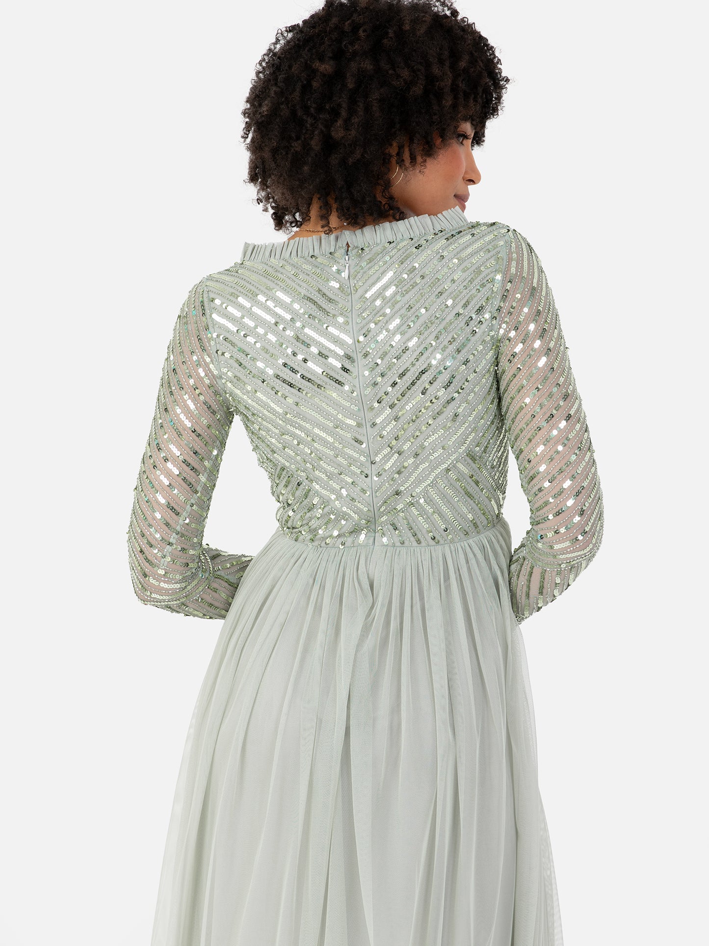 Maya Sage Green Stripe Embellished Faux Wrap Bodice Maxi Dress